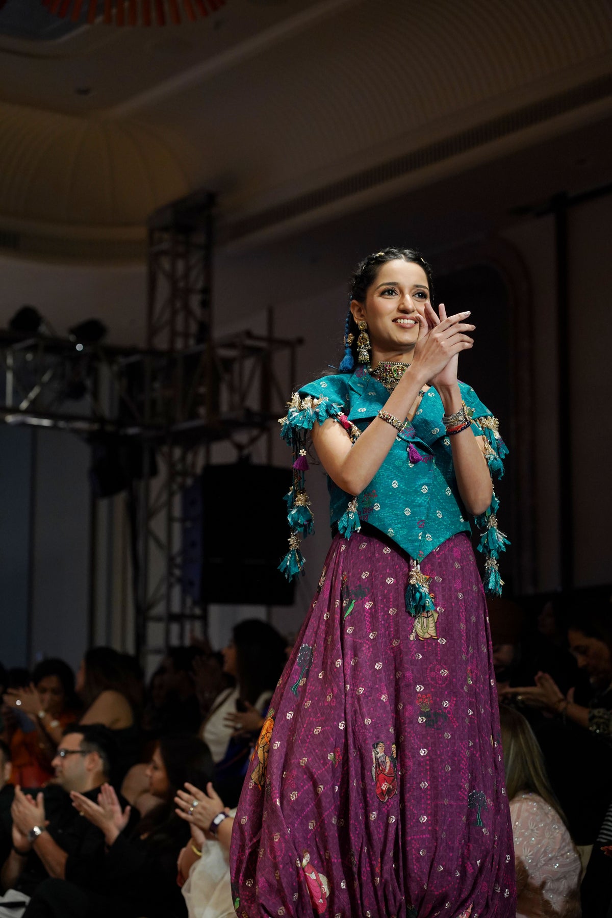 Purple Kalighat Indian Print Top With Skirt