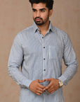 Light Blue Hand Block Cotton Men Shirt