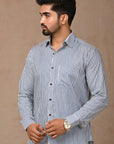 Light Blue Hand Block Cotton Men Shirt