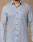 Light Blue Hand Block Cotton Men Shirt