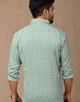 Turquoise  Hand Block Cotton Men Shirt