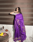 Purple Aari Zardozi Work Women Saree