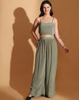 Dusty Green Embroidered Co-ord set with Long Shrug