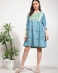 Embroidered Mirror Work Dress - Light Blue