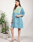 Embroidered Mirror Work Dress - Light Blue