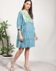 Embroidered Mirror Work Dress - Light Blue