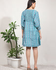 Embroidered Mirror Work Dress - Light Blue