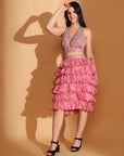 Pink Zardozi Work Top With Skirt