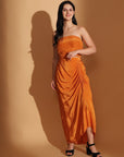 Orange Organza Silk Cape with Drape Skirt
