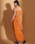 Orange Organza Silk Cape with Drape Skirt