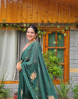 Green Aari Zardozi Embroidered Saree With Blouse