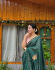 Green Aari Zardozi Embroidered Saree With Blouse