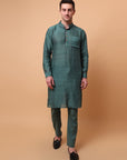 Aari Zardozi & Patch Work Men Kurta Set - Green