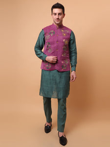 Aari Zardozi & Patch Work Men Kurta Set - Green