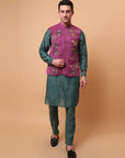 Aari Zardozi & Patch Work Men Kurta Set - Green