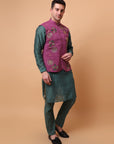 Aari Zardozi & Patch Work Men Kurta Set - Green