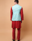 Aari Zardozi & Patch Work Men Kurta Set  - Red