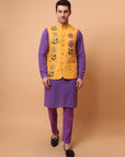 Aari Zardozi & Patch Work Men Kurta Set  - Purple