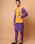 Aari Zardozi & Patch Work Men Kurta Set  - Purple