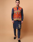 Zardozi & Patch Work Men Kurta Set - Blue