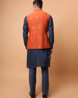 Zardozi & Patch Work Men Kurta Set - Blue