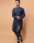 Zardozi & Patch Work Men Kurta Set - Blue