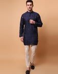 Muqaish Work Men Short Kurta - Blue