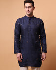 Muqaish Work Men Short Kurta - Blue