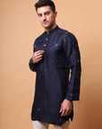 Muqaish Work Men Short Kurta - Blue