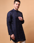 Muqaish Work Men Short Kurta - Blue