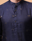 Muqaish Work Men Short Kurta - Blue