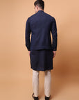 Kantha Work Men Kurta Set - Navy Blue