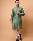 Muqaish Work Men Kurta Set  - Green