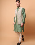 Muqaish Work Men Kurta Set  - Green