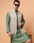 Muqaish Work Men Kurta Set  - Green