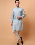 Muqaish Work Men Kurta Set  -Sky Blue