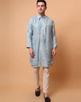 Muqaish Work Men Kurta Set  -Sky Blue