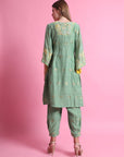 Chanderi Flower Kurta set - Green