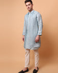 Muqaish Work Men Kurta Set  -Sky Blue