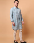 Muqaish Work Men Kurta Set  -Sky Blue