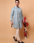 Muqaish Work Men Kurta Set  -Sky Blue