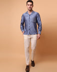 Kantha Work Men Shirt  - Blue