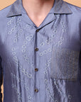 Kantha Work Men Shirt  - Blue