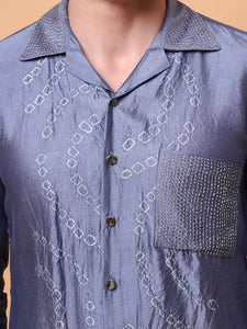 Kantha Work Men Shirt  - Blue