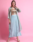 Sky Blue Mukaish Co-Ord Set With Overlay