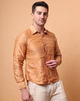 Muqaish Work Men Shirt  -Beige