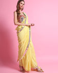 Yellow Mirror Work Saree