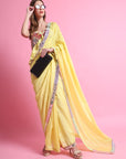 Yellow Mirror Work Saree