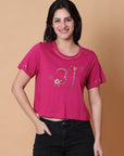 Mukaish Work T-shirt- Majenta