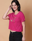 Mukaish Work T-shirt- Majenta